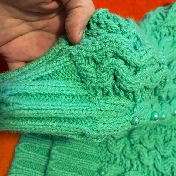 Zara green oversized cable-knit chunky sweater with pearls NWT - Picture 4 of 9